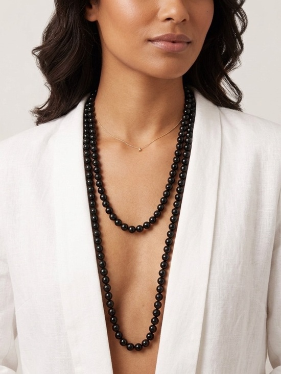 Unique Vintage Jewelry - Glass Black Beaded Necklace ( brooches are not included)
